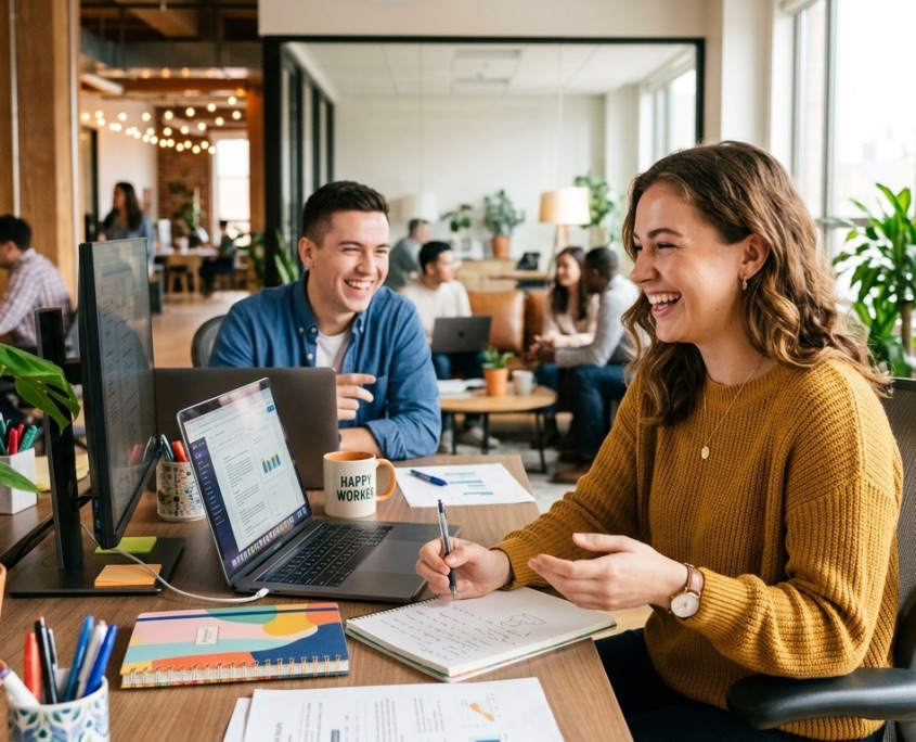 Happy office workers