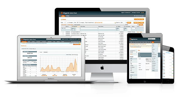 Magento Computers Laptop and desktop screens with Magento dashboard