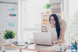 Woman working on laptop