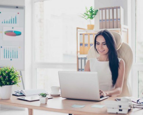 Woman working on laptop