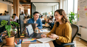 Happy office workers